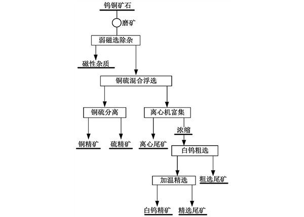 從鎢銅硫礦石中綜合回收黃銅礦、白鎢礦和硫鐵礦的選礦方法
