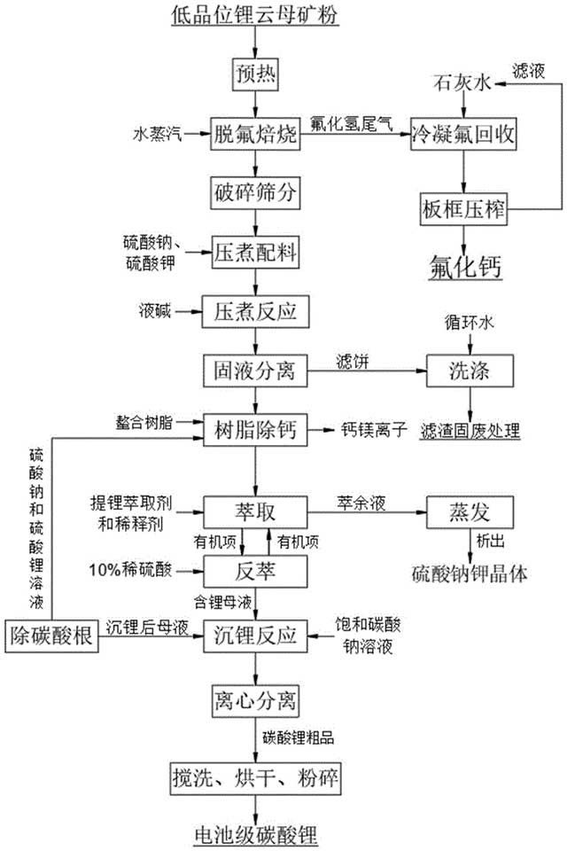 低品位鋰云母焙燒壓煮浸出綜合法制備碳酸鋰工藝